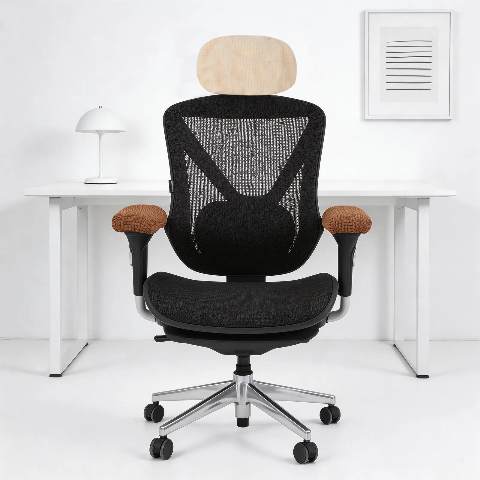 Computer Chair Headrest Cover Dark Grey Elastic Back Pillow Sleeve for Office Chair Non-Slip Replacement Head Cushion Slipcover