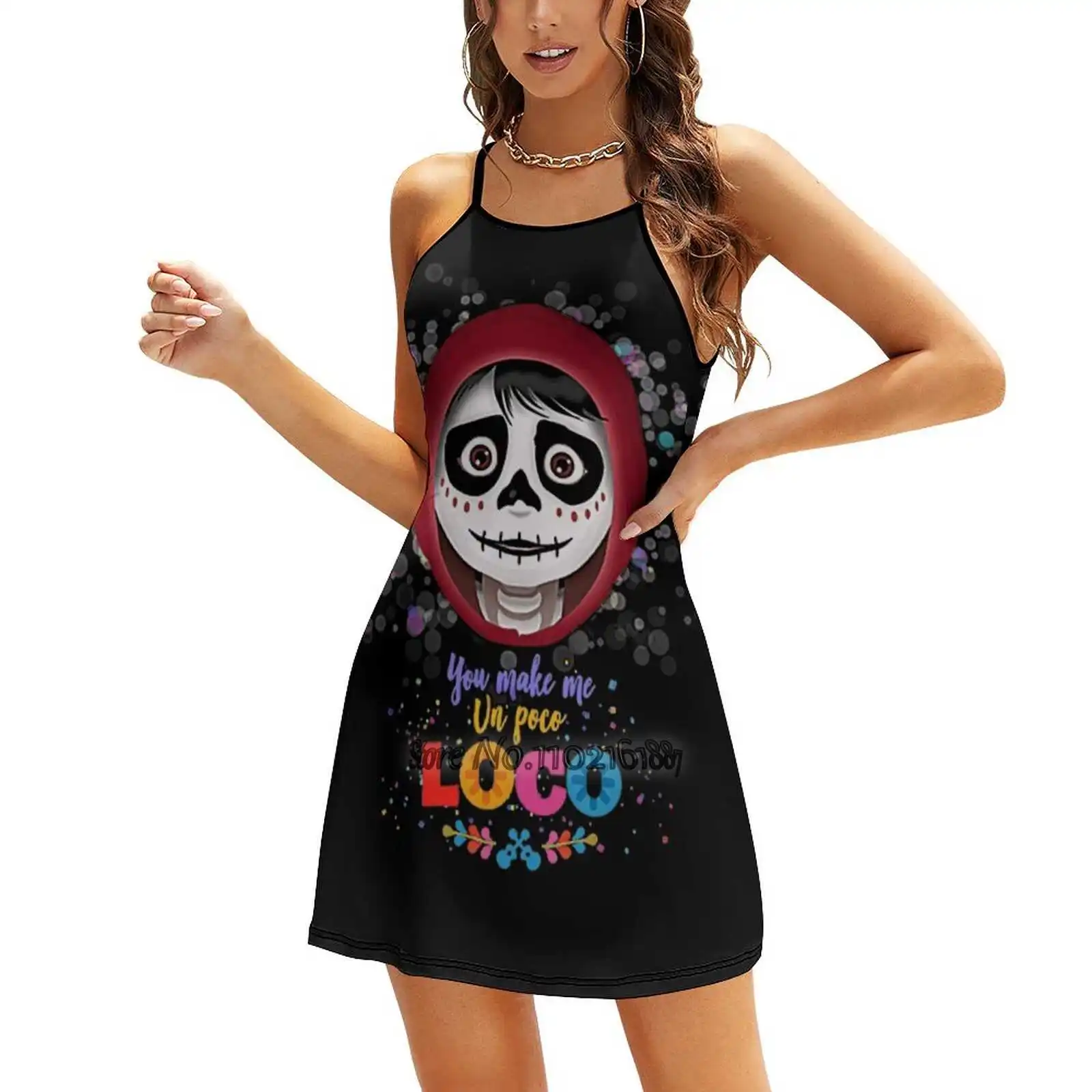 You Make Me Un Poco Loco T - Shirt Design Print Dress Short Sleeve V-Neck Fashion Skirt Thin Short Sleeve Skirts Coco Cartoons