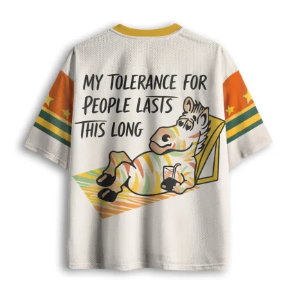 V Neck Mesh Jersey, Cartoon Zebra Beach Lounge My Tolerance For People Lasts This Long Print Short Sleeve Mesh Top