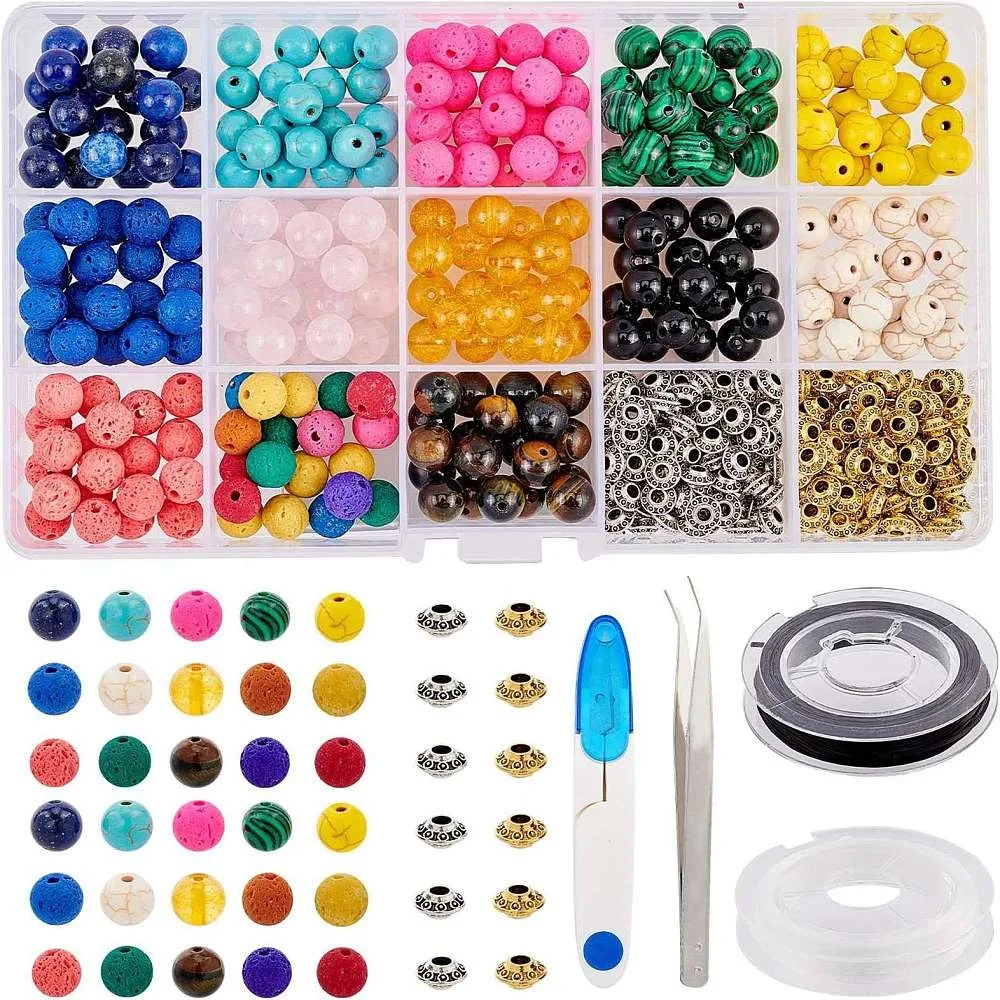 1 Set Bracelets Making Kits Glass Beads Alloy Spacer Beads Elastic String Iron Tweezers for Bracelet Jewelry Making