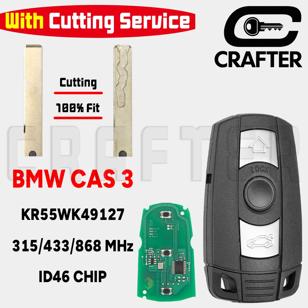 Llave Crafters BMW CAS3 ID 46 CHIP 315/315LP/433/868MHz KR55WK49127 llave remota de coche para 1/3/5/X5/X6/Z4 E Series CAS3 con corte de llave