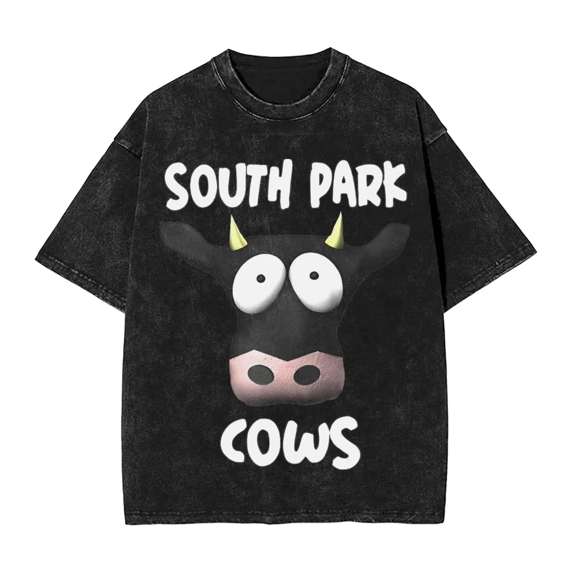 Washed T Shirt Cow Days funny cow Fashion T-Shirt Street Southparks Streetwear Short Sleeve Printed Tops Tees Men Women