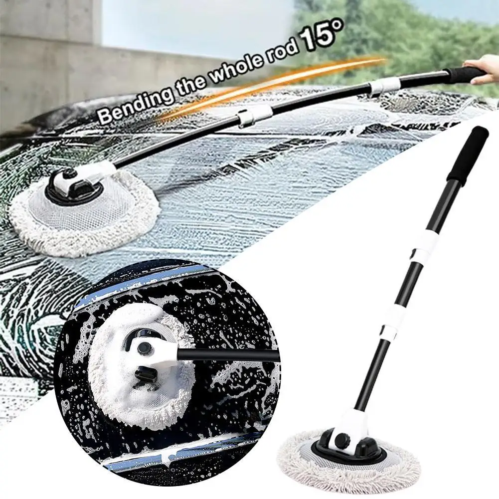 

Curved Rod Car Wash Mop Soft Bristle Three-section Telescopic Car Wash Brush 90 Degree Rotation Strong Water Absorption