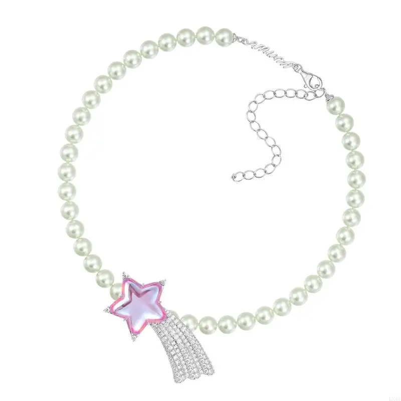  Comfortable Imitation Pearls Beaded Star Necklace Elegant For Women
