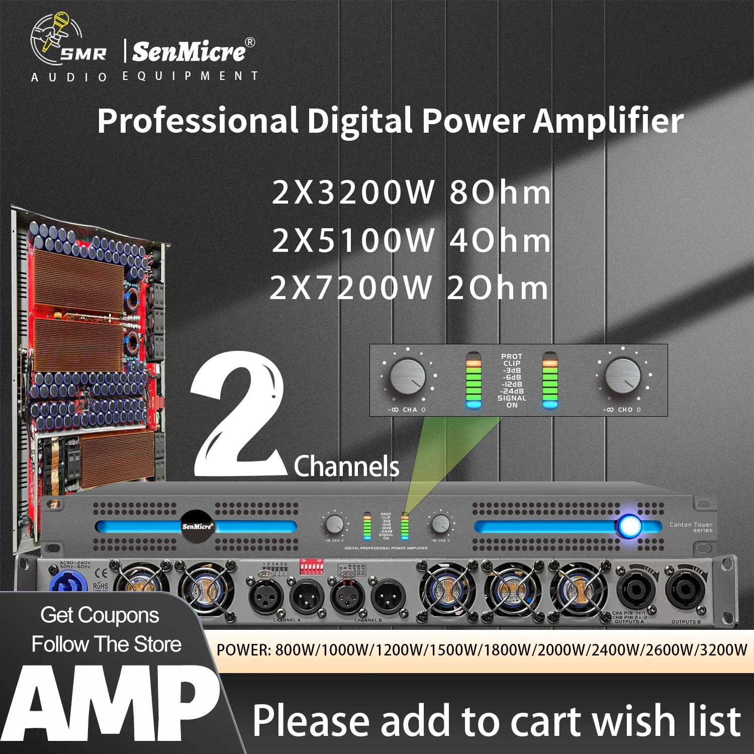 SenMicre-Amplificateur de puissance numérique professionnel CT2.20, 2 canaux, 2x2000W, 8Ohm, 1U Line Array, Subwoofer DJ, Médailles