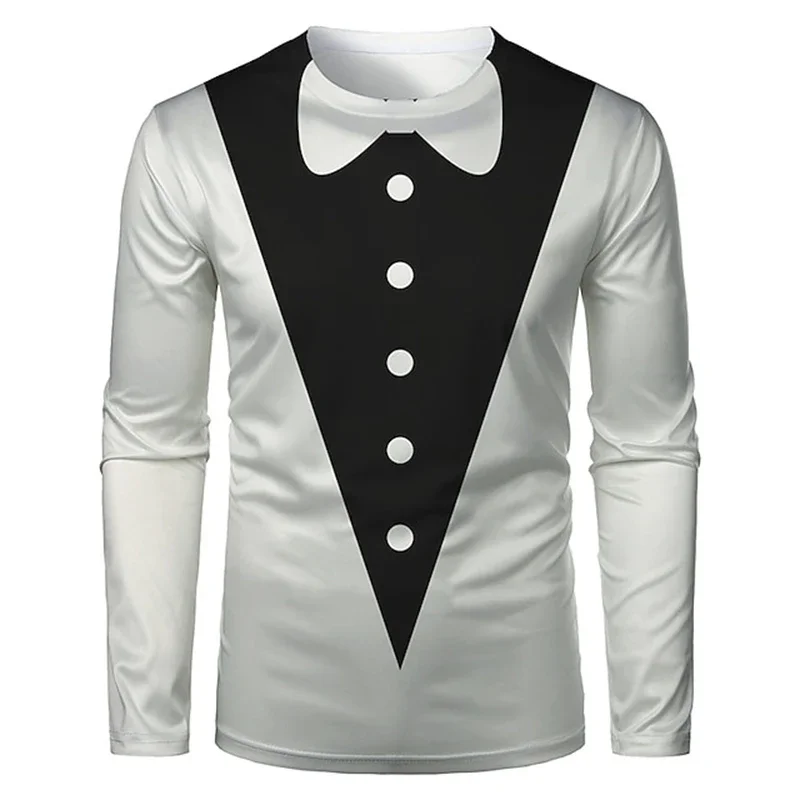 بدلة واقعية سهرة ثلاثية الأبعاد نمط طباعة تي شيرت الرجال طويلة الأكمام عادية موضة تي شيرت البلوز تنفس الشارع الشهير التي شيرت