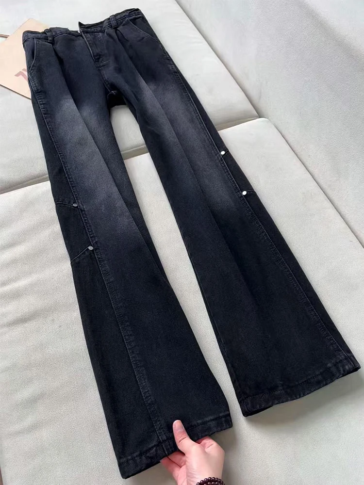 

Bla American Sle Rivet Jeans Men's Summer Cool Leg Lengthening High Waist Stand Fit Wear Resistant Micro Flare Pants