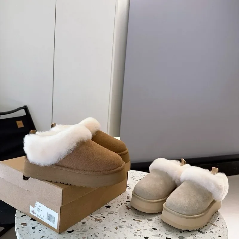 Winter new sheepskin and wool integrated snow boots for women, thick soled hairy cotton shoes with plush insulation short boots