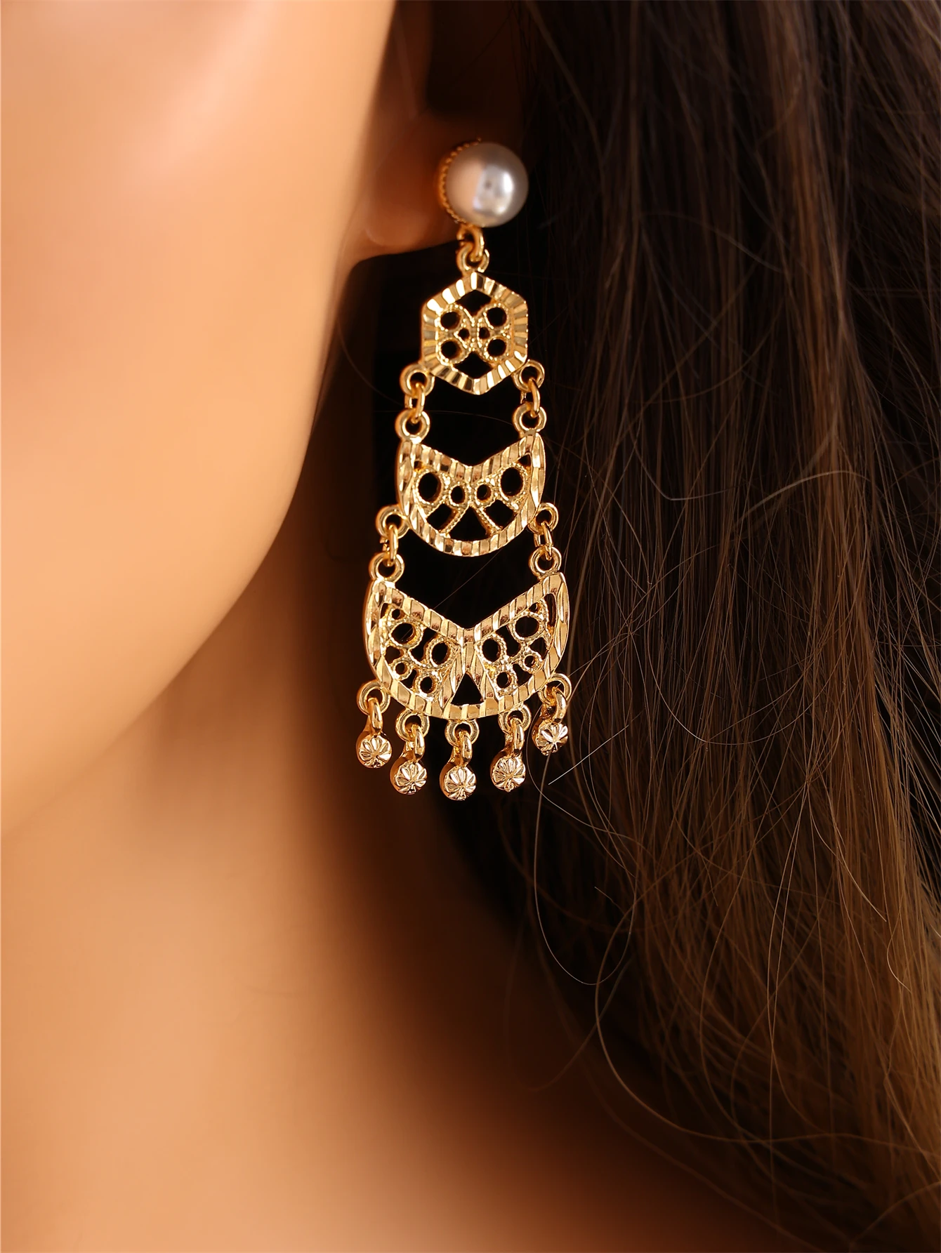 

Pearl Women's Multi-Layer Exquisite Tassel Earrings Palace Vintage Style Bridal Wedding Evening Festival Accessory