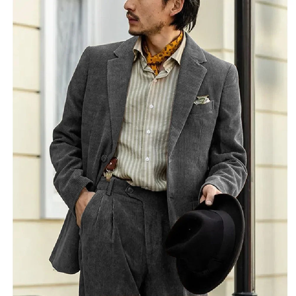 

Luxury Man Suit New Corduroy Suit Two-piece for Party Man Autumn High-quality Casual Suit Set Mens Clothing Pant Sets Coat Men