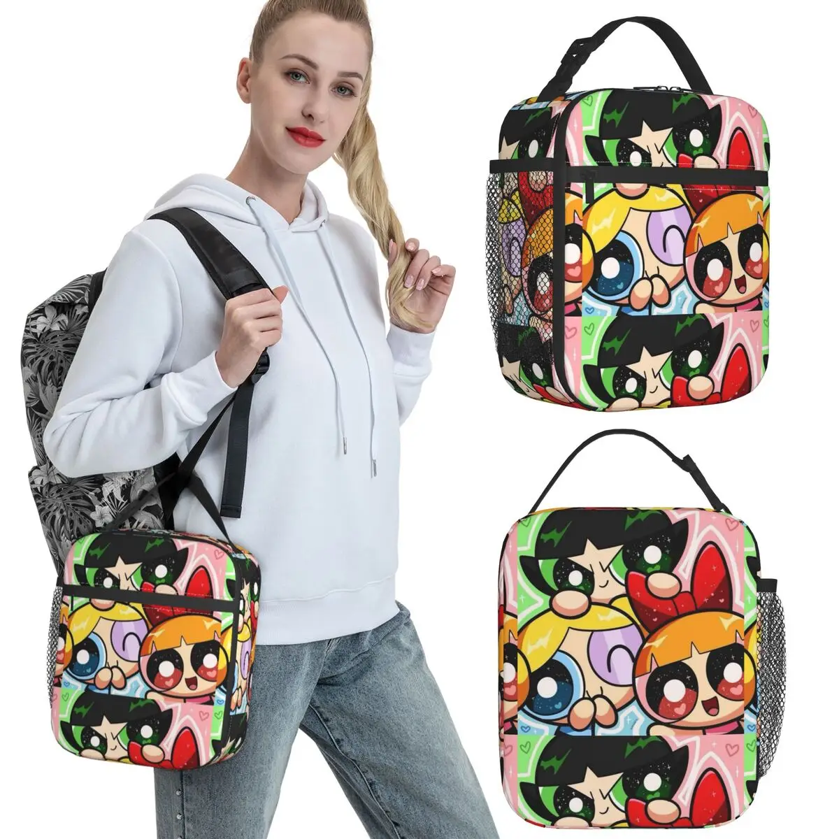 

P-Powerpuffs сумка для обеда для девочек портативная коробка для завтрака на молнии мужская уличная сумка-холодильник для пикника на заказ повседневная водонепроницаемая термосумка