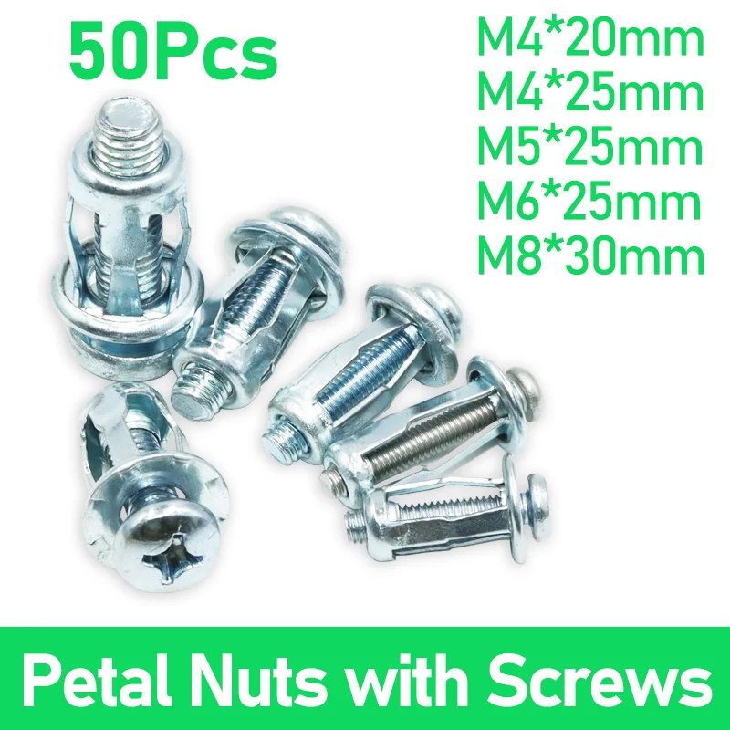 up to 50p Jack Nuts Screw Petal Screw Anchor Petal Expansion Plug for Curtain Expansion Clamp Petal Rivet Lock License Jack Nut