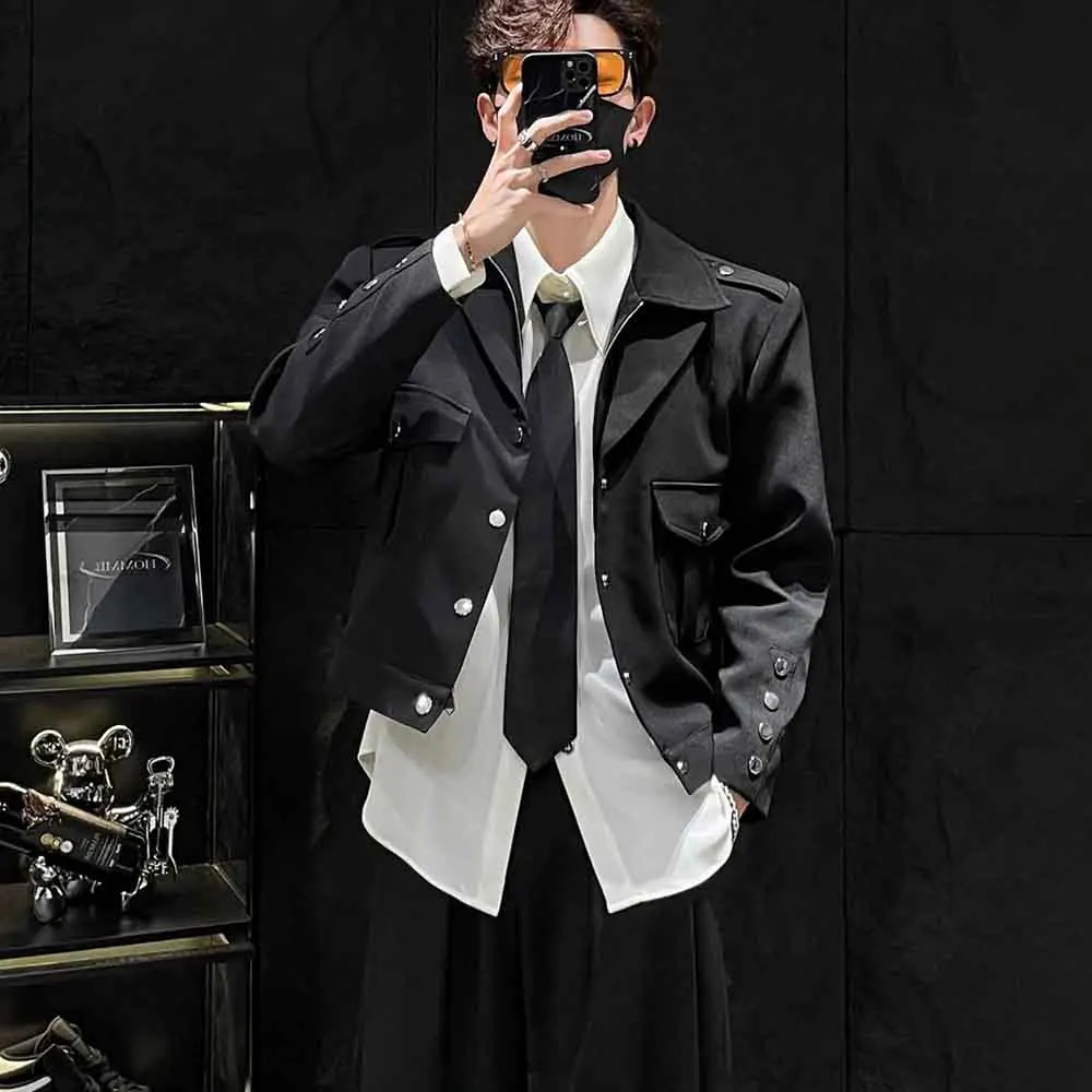 2025 Winter New Men's Short Solid Color Long Sleeve Jacket American Retro Fashion Trendy High Street Loose Niche Men's Top
