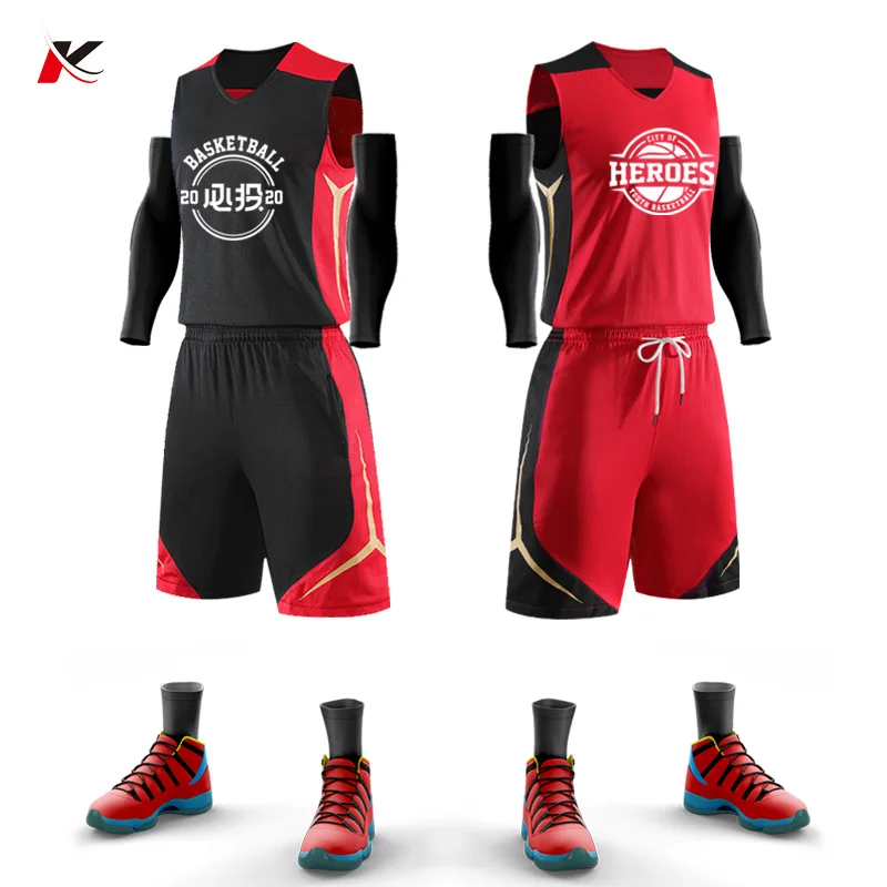 Personalized Customizable Mens Double Side Basketball Jerseys 100% Polyester Mesh Breathable Reversible Basketball Uniforms Sets