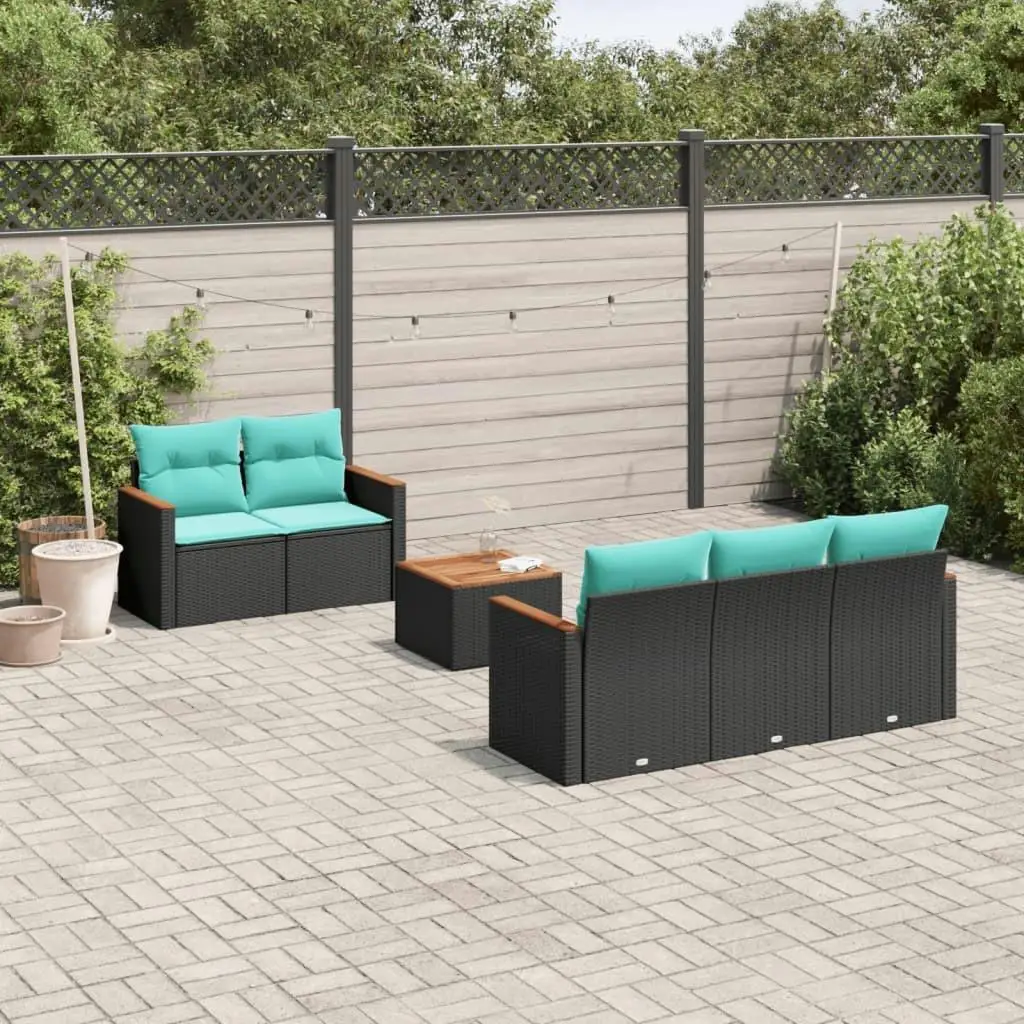 

Cozy 6 Piece Outdoor Patio Sofa Set with Cushions Durable Black Poly Rattan Furniture