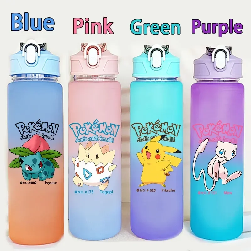 Botella de agua portátil de plástico con diseño de Pokémon Pikachu de 750 ml para niños, taza con pajita, regalo de anime con degradado para deportes