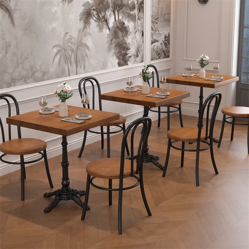 Coffee shop table and chair combination Dessert baking shop long table solid wood dining table and chair