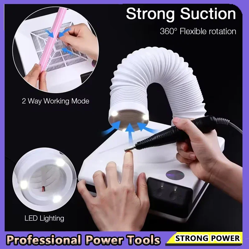 

60W Nail Dust Collector Double Use Retractable Elbow Design Nail Dust Extractor Fan with Tube - Nail Vacuum Cleaner