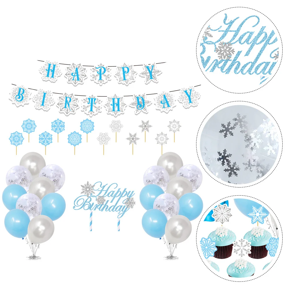 1 مجموعة ندفة الثلج موضوع ديكور عيد الميلاد لوازم الحفلات بالونات الرايات القبعات العالية ديكور عيد الميلاد مجموعة الشتاء عيد ميلاد احتفالي الحلي #1