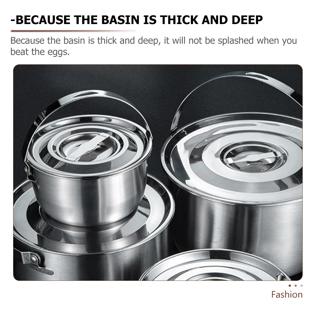 

Stainless Steel Lard Tank Oil Bowl Kitchen Basin Mixing Cover Egg Bowls Silver Holder Deep Smooth Surface Sturdy Storage