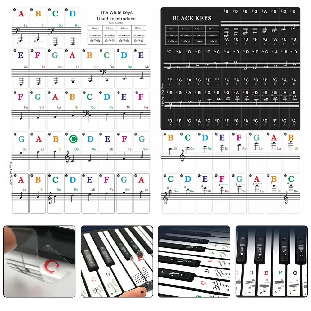 

Keyboard Stickers Piano Decals 2 Sets Adhesive PVC Letter Keys Child No Fading Anti Sweat Suitable 88 61 54 49 Keys Home Decor