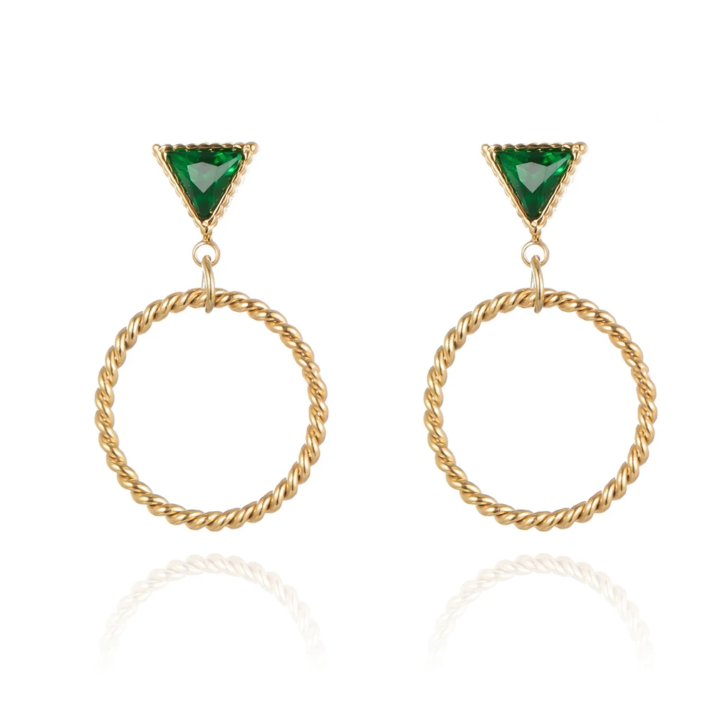 

WILD & FREE Luxury Triangle Green Crystal Twist Hoop Drop Earrings For Women Gold Color Stainless Steel Vintage Jewelry