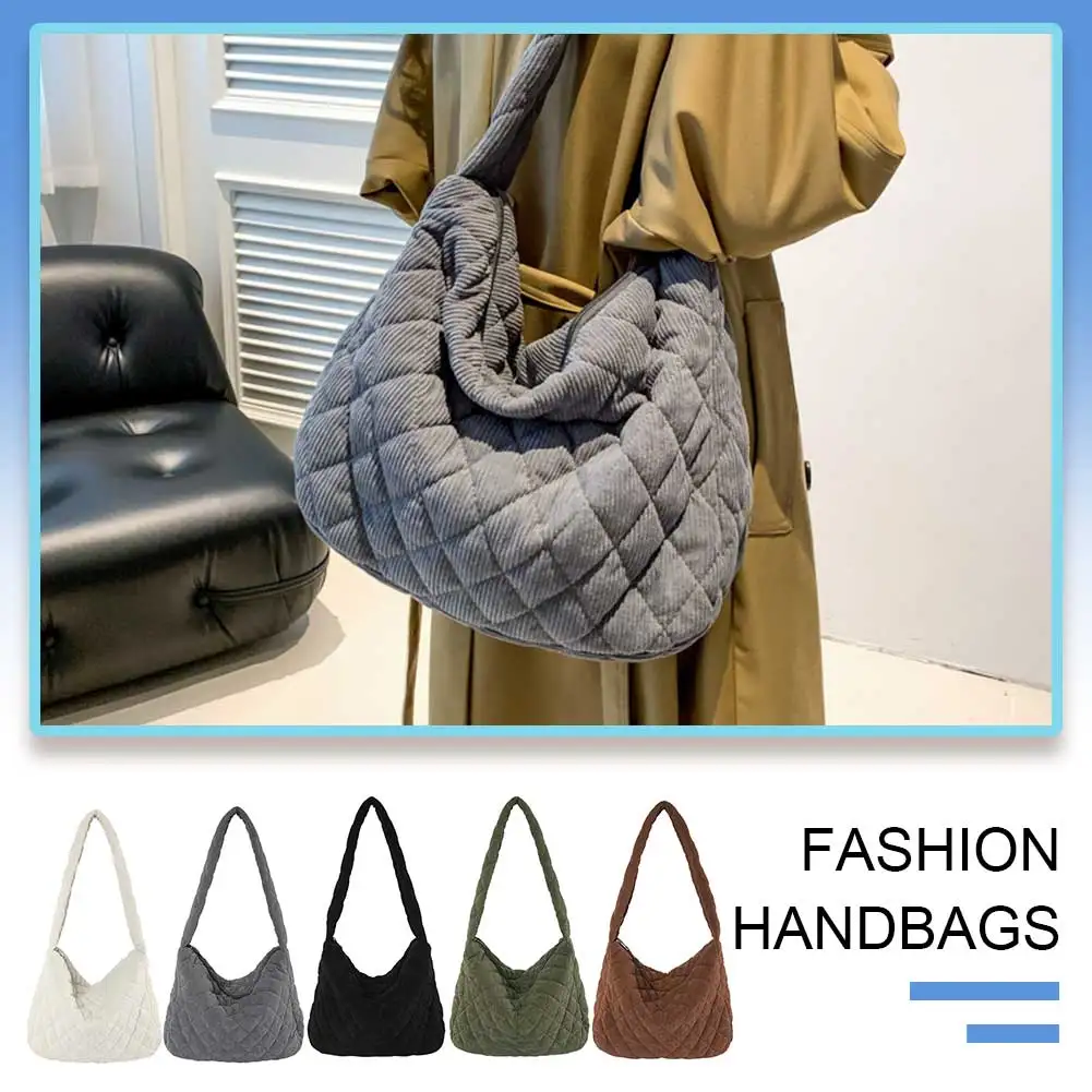 

Women Underarm Bag Stylish Corduroy Quilted Shoulder Bag Large Capacity Shoulder Bag with Pocket Trendy Bag for Daily Office Use