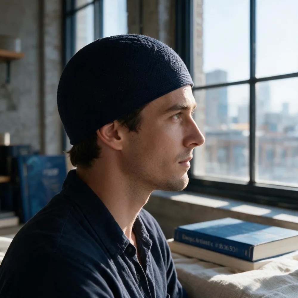 Turkey Stretchy Prayer Hat Breathable Solid Color Beanie Hat Soft Simple Men Knitted Cap Mosque