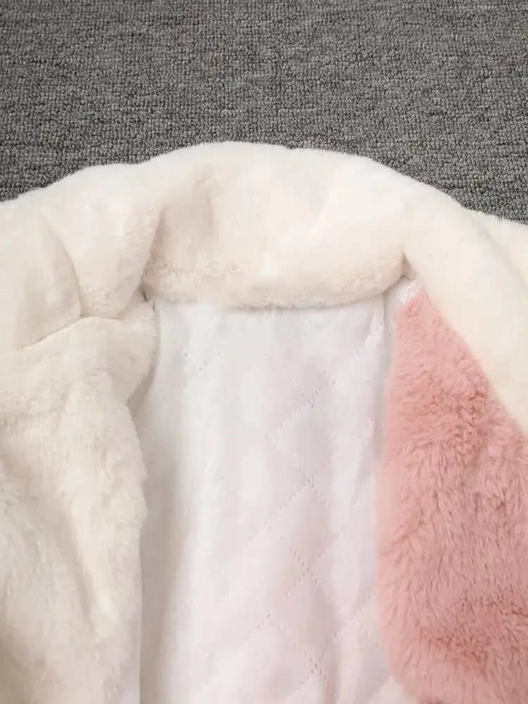 Fashion Contrast Color Faux Fur Coat Women's Lapel Loose Long Sleeves Plush Thick Overcoat Winte 7FEV view 6