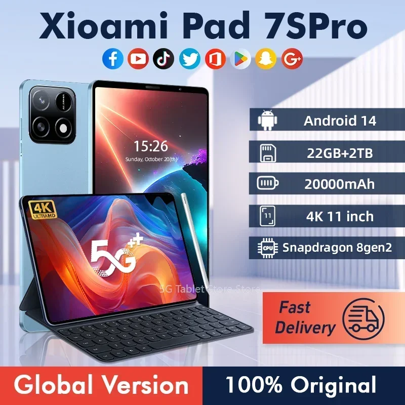 

New7S Pro 2025 Tablet with Snapdragon 8gen2 4K Screen 22GB RAM 2TB Storage Android 14 System Dual-Mode 5G and Wi-Fi 20000mAh