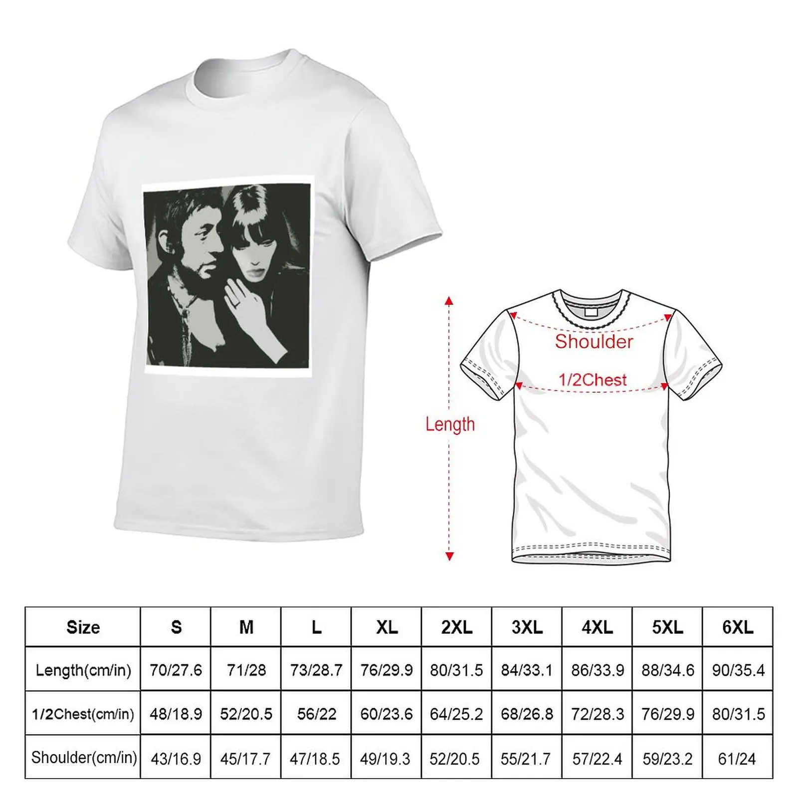 Serge Gainsbourg_amp_ Jane Birkin Black and white portrait T-Shirt Soft Casual Short Sleeve Cotton Tee