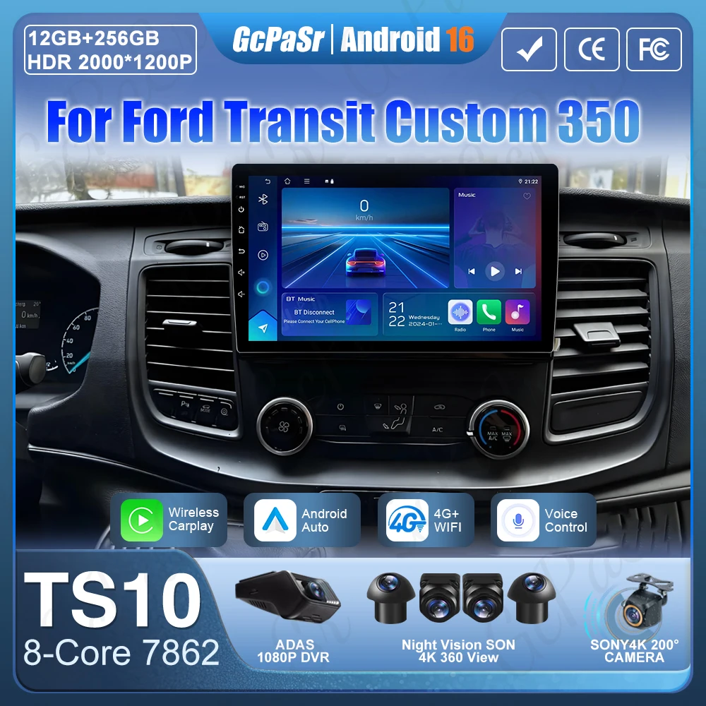 Android 16 Car Radio For Ford Transit Custom Transit V363 350 Carplay Multimedia Player GPS Navigation 4G Wifi Video Stereo 2din