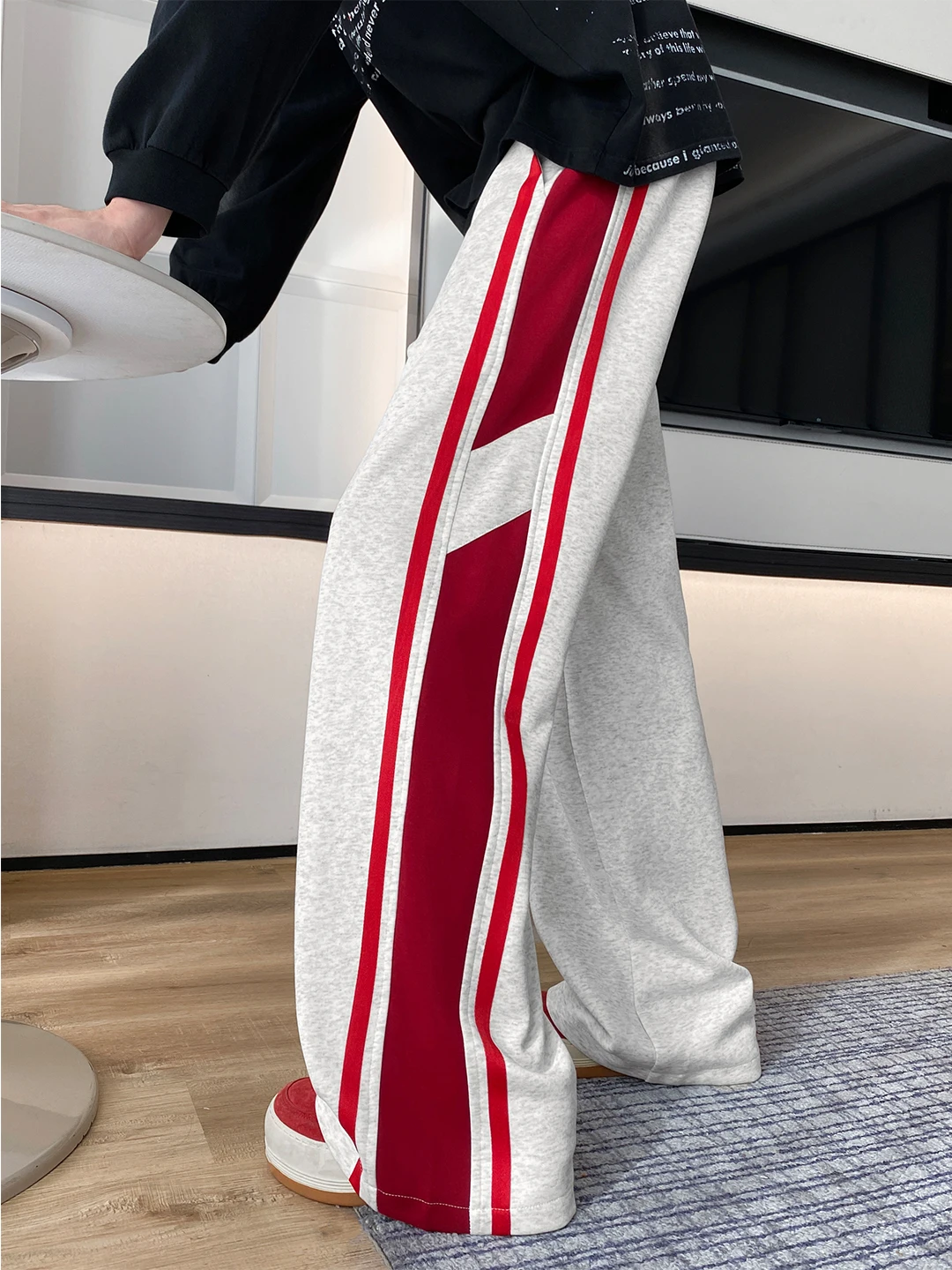 

Trendy Brand Men's Casual Sports Pants Autumn Loose Straight Leg Wide Leg Leisure Trousers Stripe Patchwork Faionable New A...