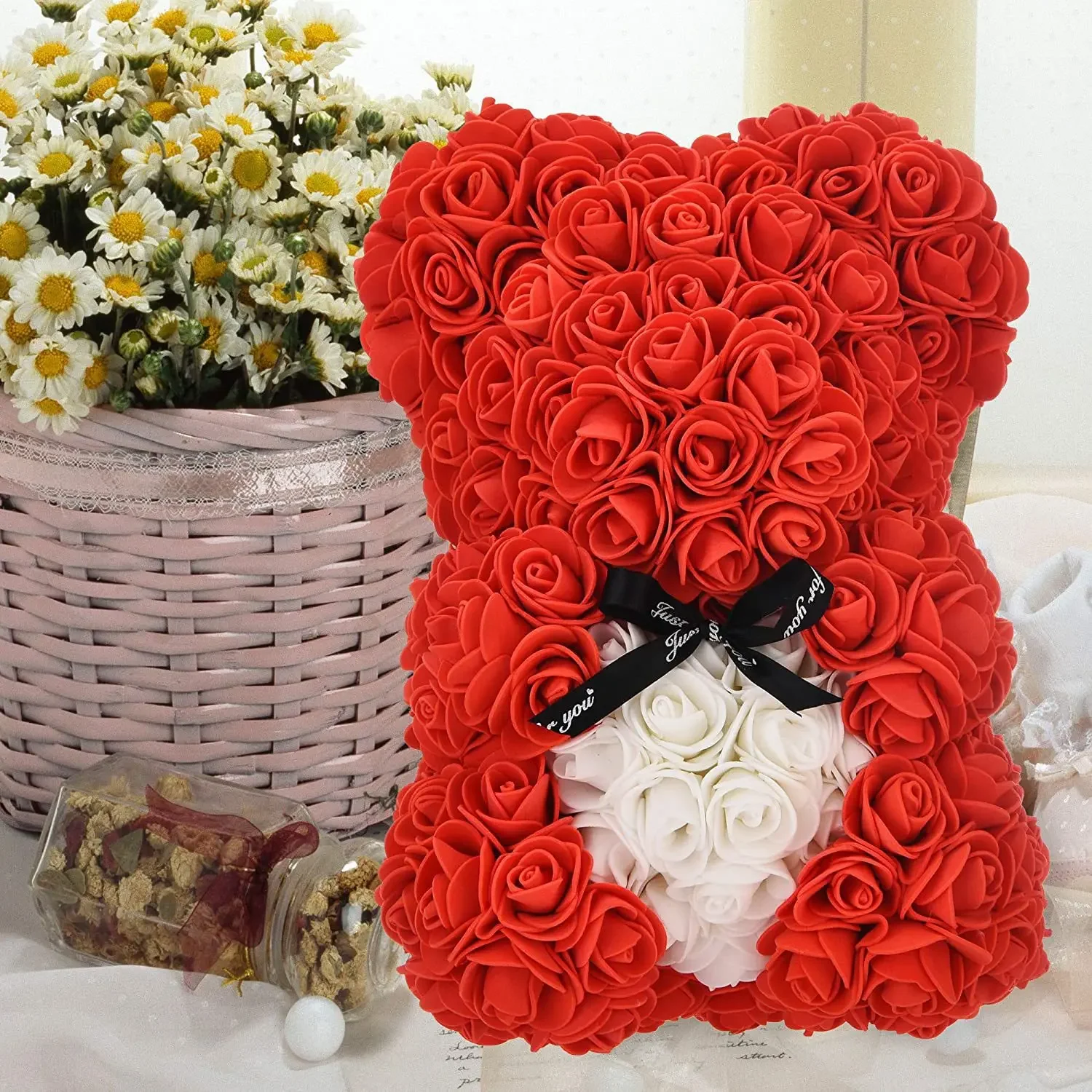 1pc 25cm Artificial Foam Flowers Bear Rose Bear Romantic Creative Gifts For Valentines Day Anniversary Wedding【with gift box