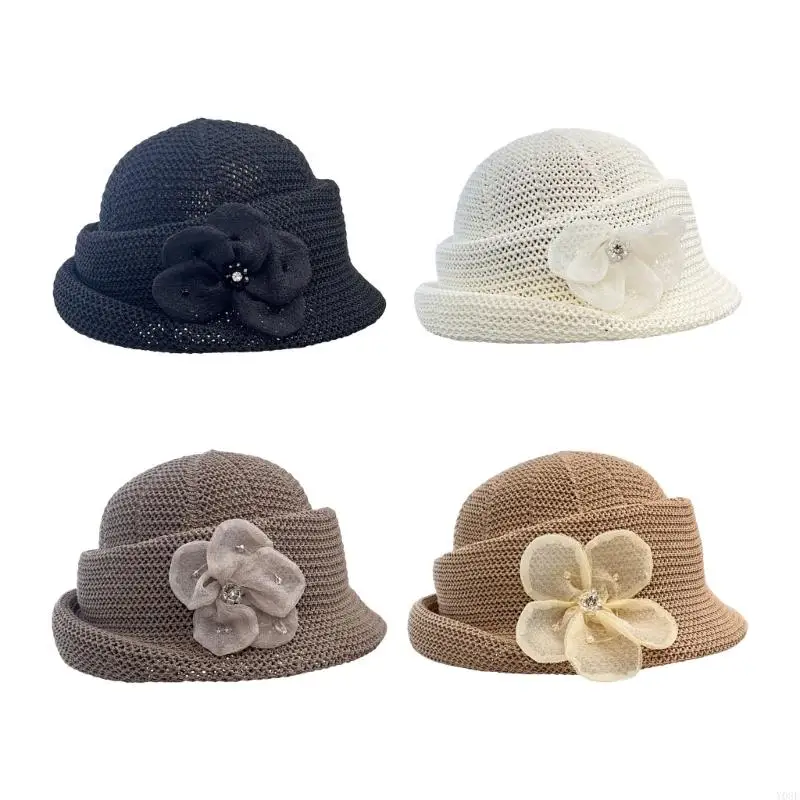 Atmungsaktiver Fischerhut für Damen mit Blumenakzent, durchbrochener für Urlaubskleidung bei warmem Wetter und Spaziergänge – Detail 2
