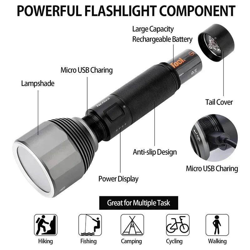 NexTool Outdoor Led Flashlight Rechargeable 5000mAh 2000lm Ultra Bright 380m IPX7 Waterproof Strong Light EDC Torch Lamp