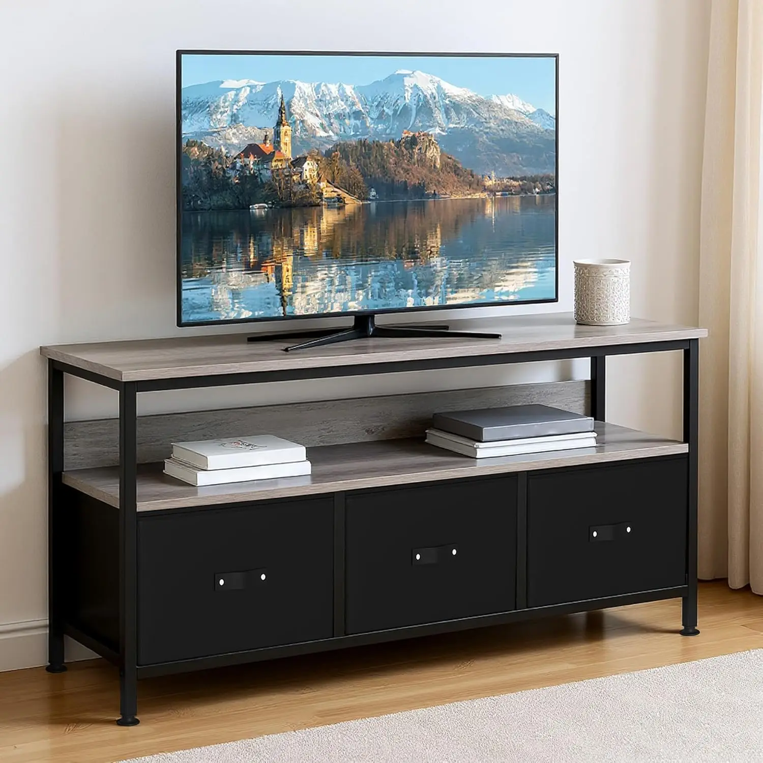 TV-Ständer Unterhaltungscenter 55 Zoll Fernsehständer für Schlafzimmer TV-Schrank mit Schubladen Regalen Medien-Konsole Tisch