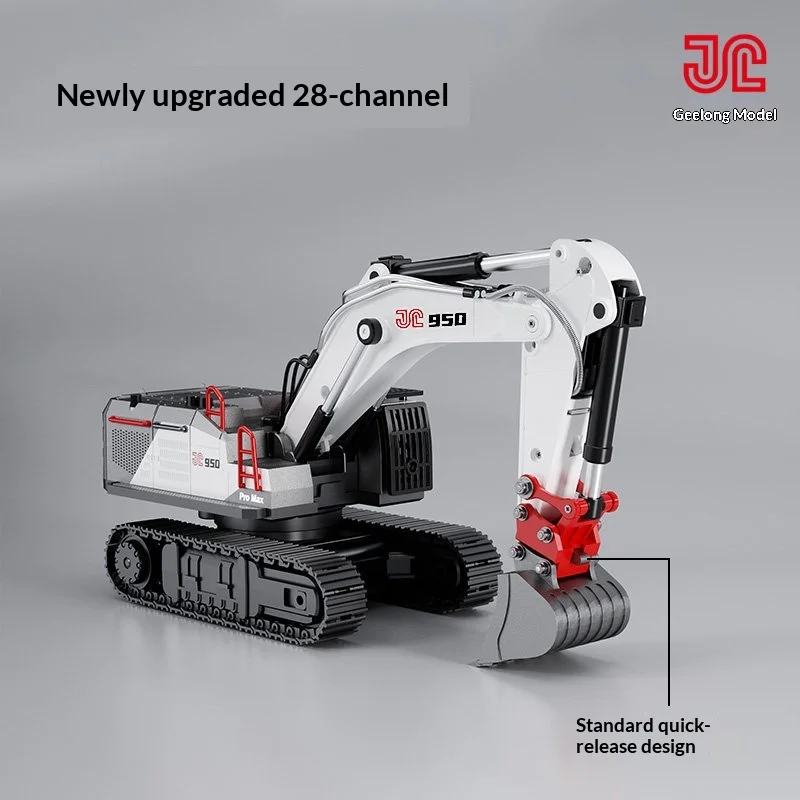 New JC 1/50 950 Pro Max Excavator Jilang Model Full Alloy Screw Drive Proportional Control 28CH RC Desktop Digger for Boys