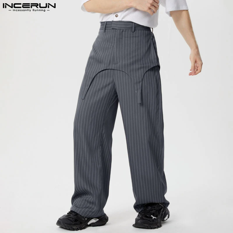 Incerun 2024 koreanischen Stil Hosen Herrenmode gefälschte zweiteilige gestreifte gerade Bein Hose lässig Streetwear männliche Pantalons S-5XL