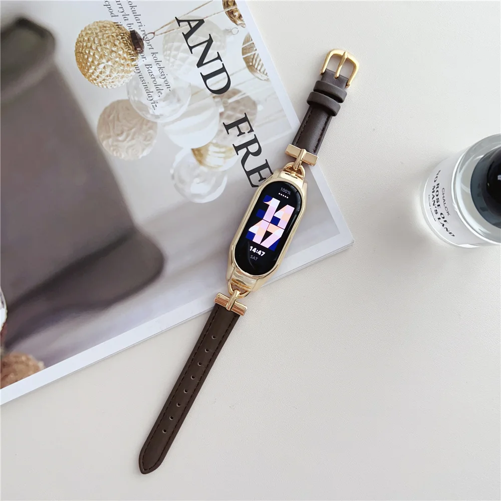 NEW Leather Wristband Strap For 2023 Xiaomi Mi Band 8 Accessories For Xiaomi Smart Wrisband Mi Band Fashion Metal Strap Detach