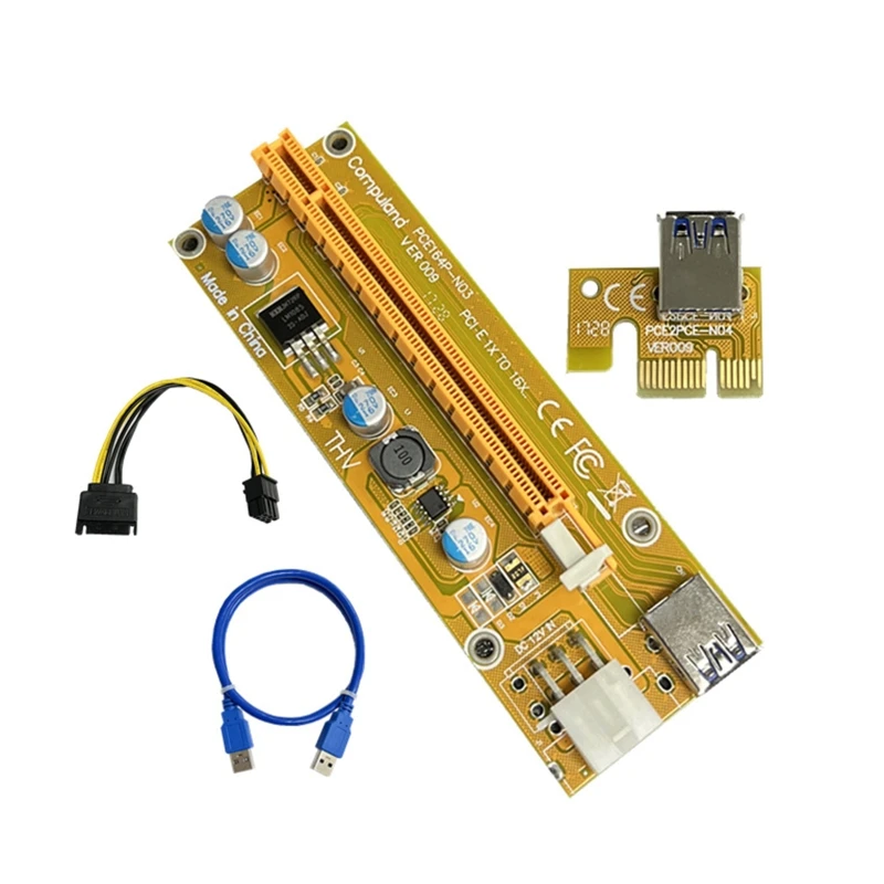 HOT PCI-E Riser Card 009S PCI for Express 1X to 16X Extension 6Pin Sata Power LED for Video Card VER009 Gold-Plated USB 3.0