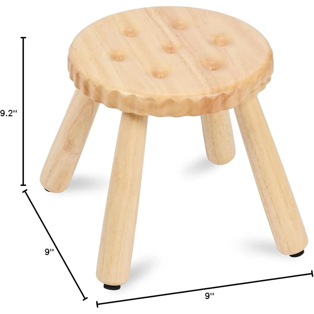 Pequeno tamborete de madeira para crianças e adultos, 9 polegadas, com suporte da planta, natural, para o banheiro, 2 peças