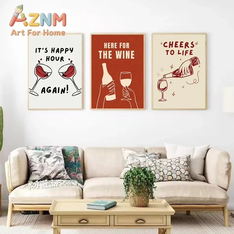 Minimalist Kitchen Pasta with Wine Martini Cocktail Cheers Good Times Poster Canvas Painting Wall Art Pictures Home Decor