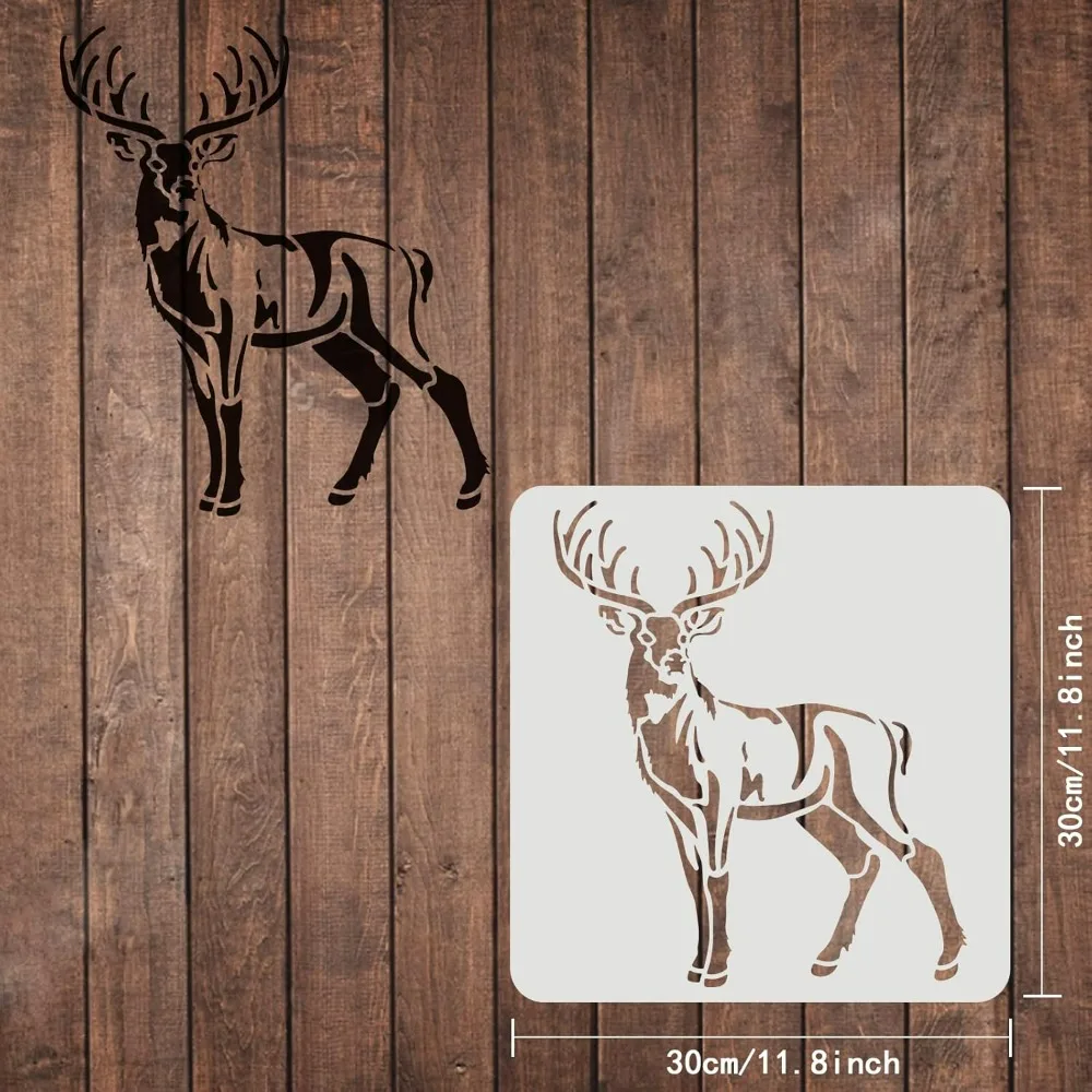 Deer Drawing Painting Stencils 11.8x11.8 inch Reusable Deer Pattern Stencil Templates Plastic Elk Stencils Square Moose