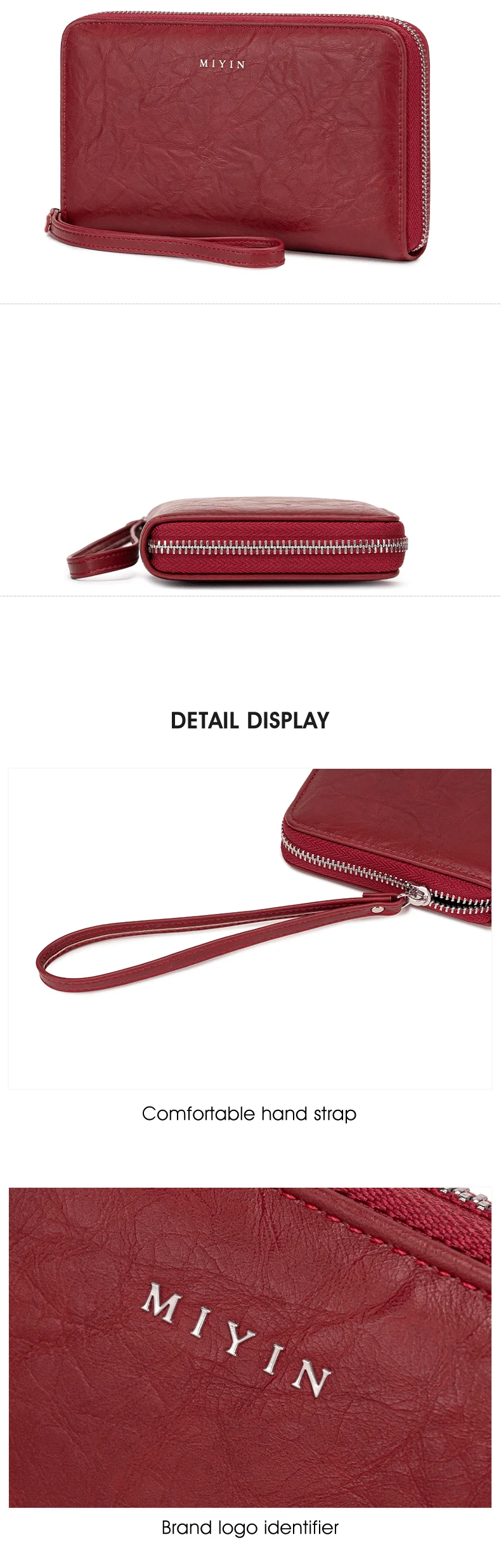RFID-Diebstahlschutz Damen-Clutch-Tasche Retro Multi-Kartenfach Akkordeon-Geldbörse Einfarbig Große Kapazität Reißverschluss-Kartenhalter – Detail 10