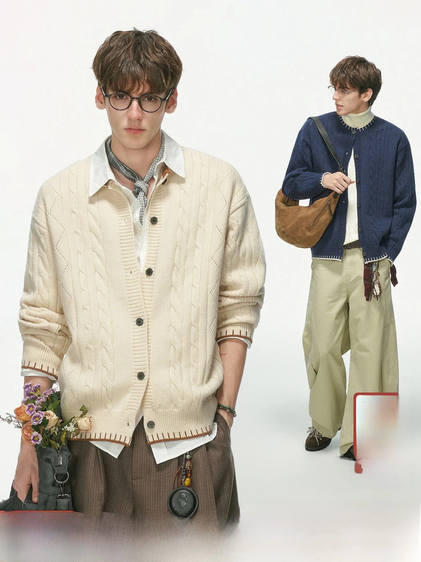Men's Knitted Cardigan Sweater Autumn Winter Old Money Style Grey Oatmeal Knitwear Long Sleeve Button up Warm Outerwear