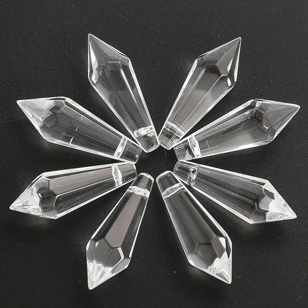 6PCS Icicle Crystal Prism DIY Suncatcher Chandelier Lamp Crystal Pendant Glass Pointed Drop Faceted Beads for DIY Jewelry Making