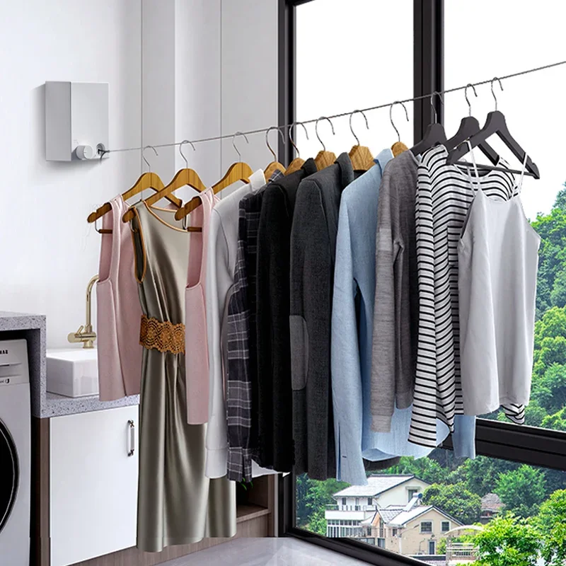 Stainless Seel Retractable Clothesline Pull-Out Clothes-Drying Machine Rope Space-Saving Clothes Drying Rack For Household