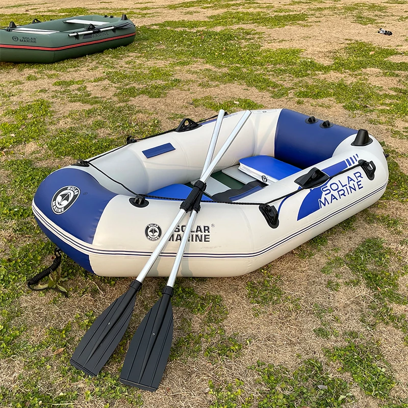 Solar Marine Folding Inflatable Fishing Boat Raft 2 Person Wood Floor Kayak Rowing Canoe Great for Ponds Lakes Rivers