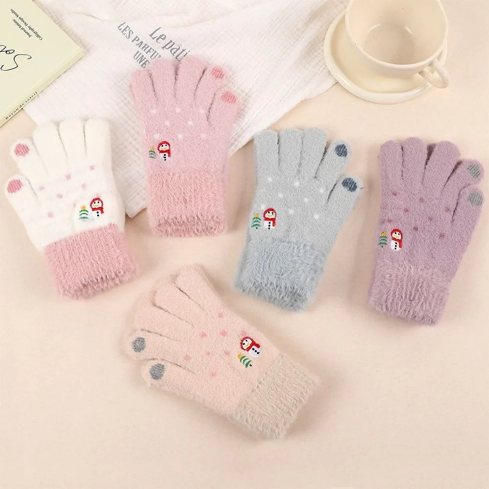 Fashion Thickened Winter Gloves Cold-proof Windproof Warm Gloves Soft Cute Snowman Touchscreen Gloves Women Men